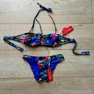 2chillies swim australian bikini set bandeau floral blue purple pool beach new